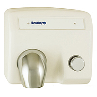 BRADLEY 2904-280000: BX, AERIX HAND DRYER, SURFACE MOUNT, PUSH BUTTON, FIXED CHROME NOZZLE, 120-VOLT, 1-PHASE, 16.0-AMPS, 60-HZ, WARM AIR, CAST IRON WHITE PORCELAIN